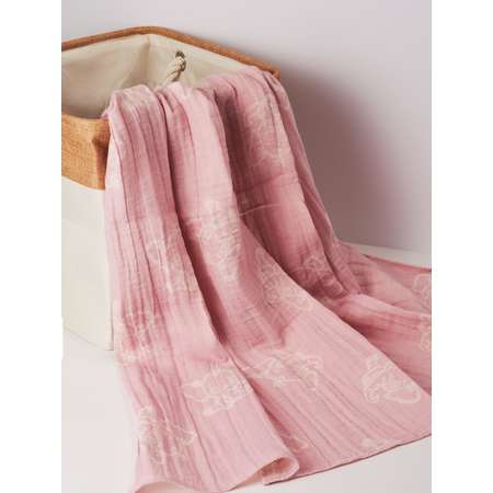 Жаккардовое одеяло Bebekevi двухслойное из муслина розовое