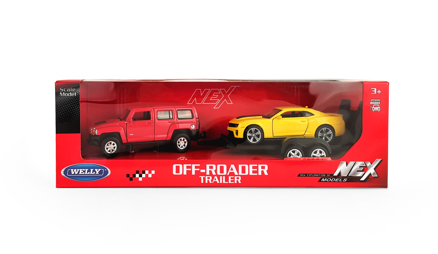 Набор WELLY Модели машин 1:38 Hummer H3 Chevrolet Camaro ZL1 с прицепом