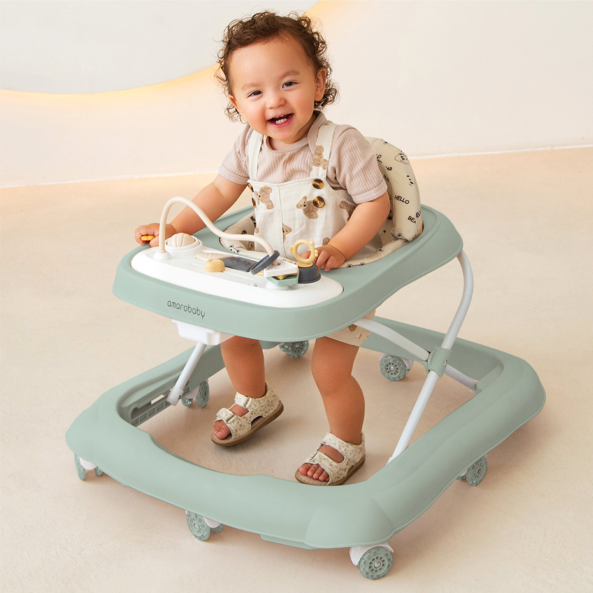 Ходунки детские Amarobaby Happy Steps с электронной игровой панелью Зелёный - фото 1