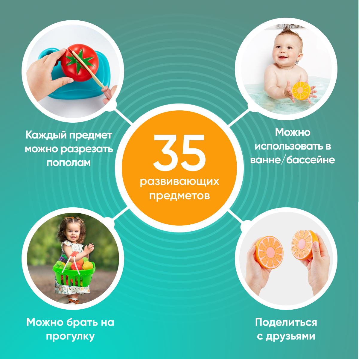 Корзинка с продуктами TrendToys фрукты и овощи на липучках 33 предмета - фото 6