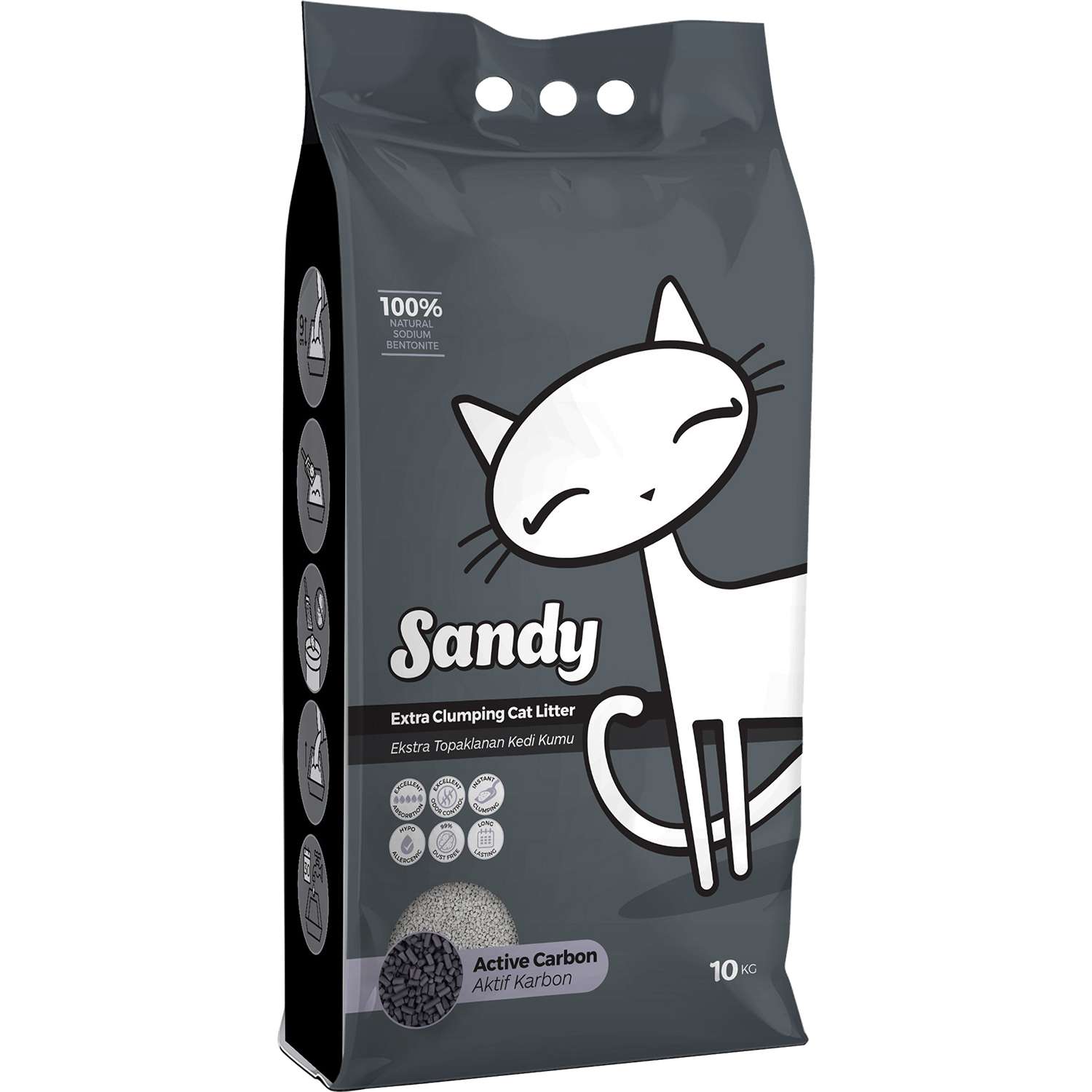 Наполнитель для кошек Sandy комкующийся с активированным углем 10кг - фото 1