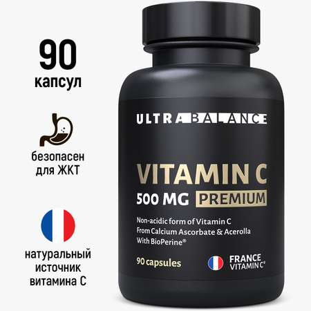 Витамин С 500 мг премиум UltraBalance бад комплекс для взрослых женщин и мужчин 90 капсул