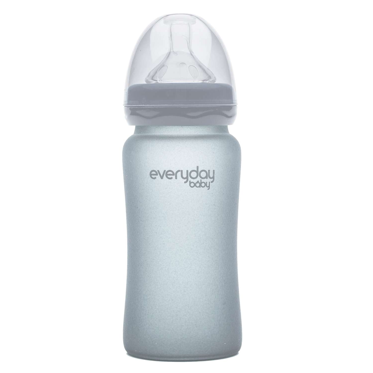 Бутылочка Everyday Baby Healthy стеклянная с защитным силиконовым покрытием 240 мл серый - фото 1