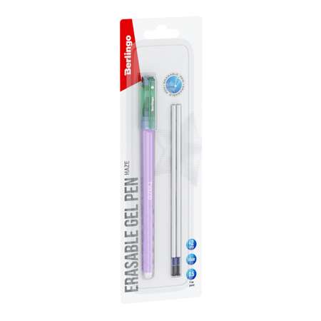 Ручка гелевая Berlingo Haze синяя + 2 сменных стержня 0.5 мм прорезиненный фиолетовый корпус