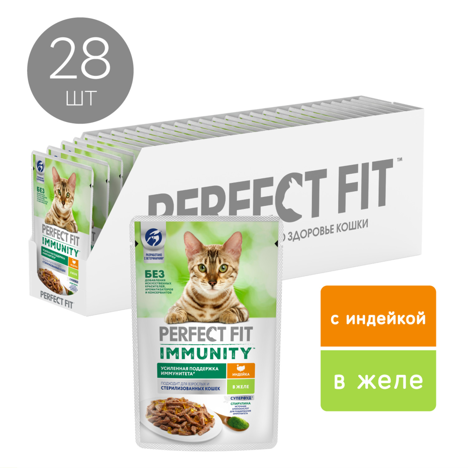 Влажный корм для кошек PerfectFit 0.075 кг индейка (для домашних, полнорационный) - фото 17