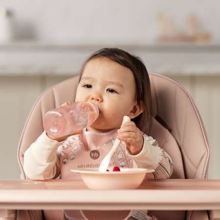 Бутылочка для кормления Happy Baby с латексной соской медленный поток 250 мл розовая с цветами