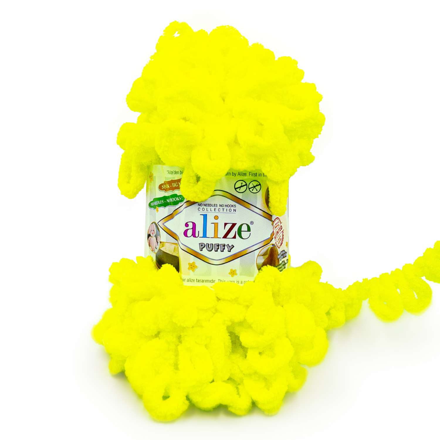 Пряжа для вязания Alize puffy 100 г 9 м микрополиэстер фантазийная плюшевая 552 желтый неон 5 мотков - фото 7