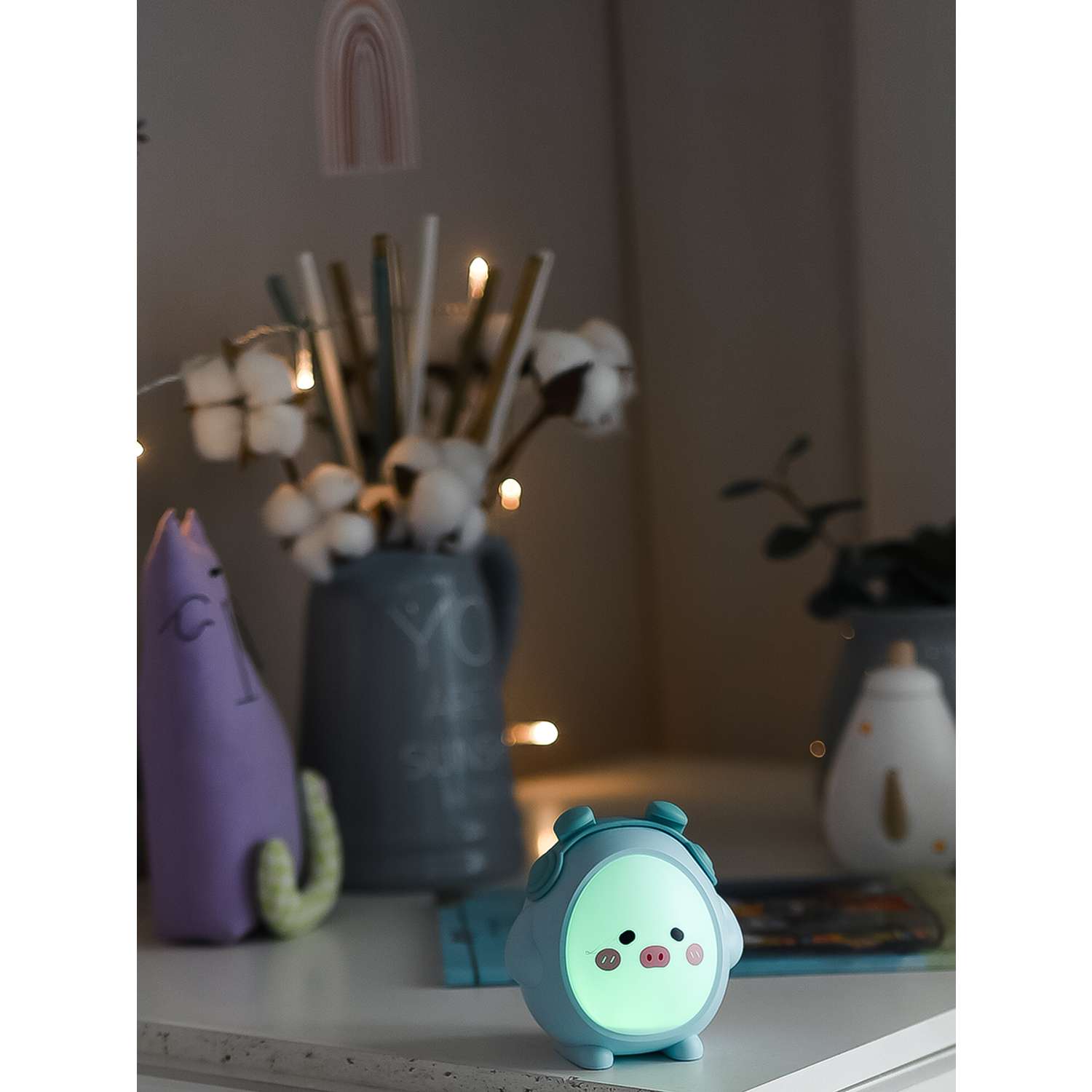 Лампа настольная светодиодная LATS детский ночник поросенок голубой - фото 6