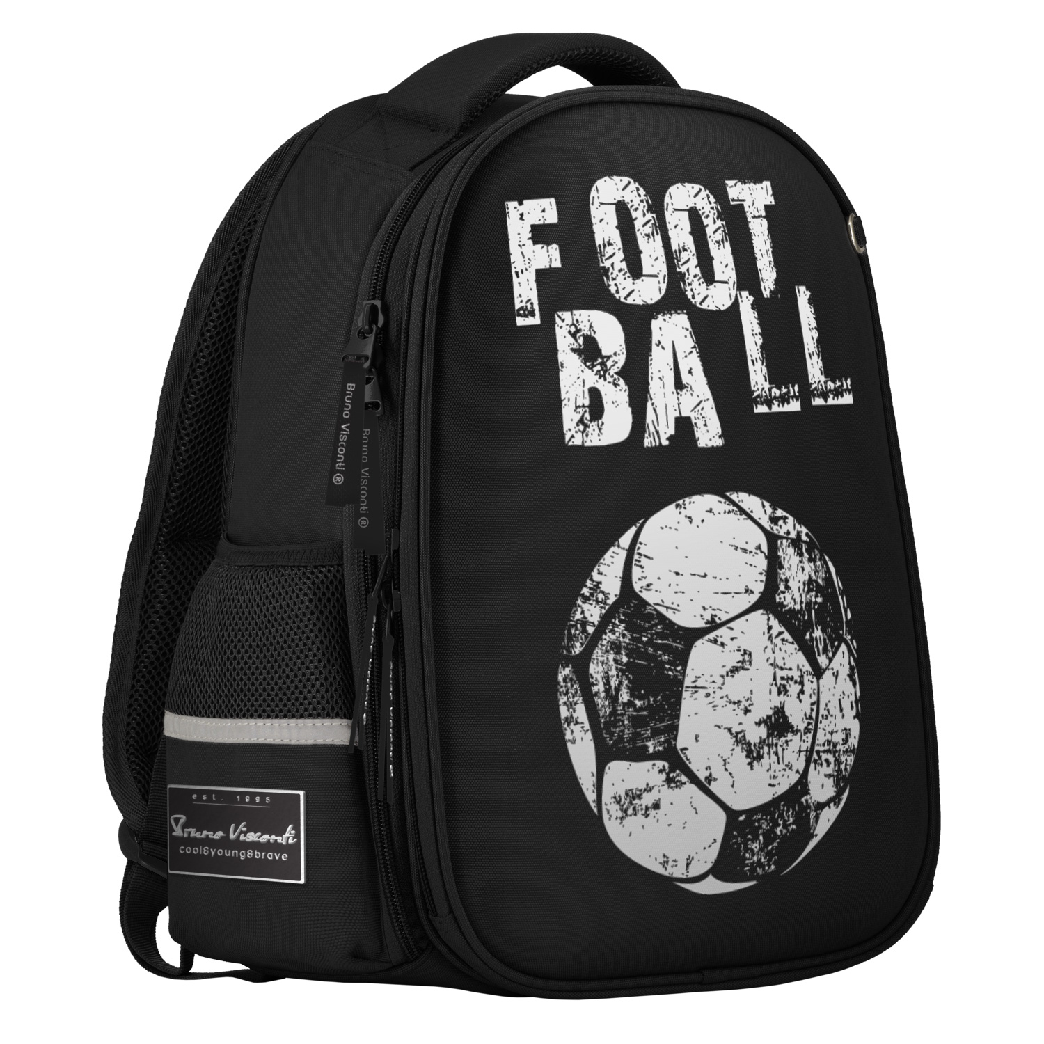 Рюкзак школьный Bruno Visconti облегченная капсула черный с эргономичной спинкой Футбол - фото 1