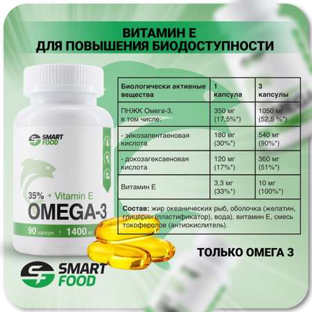 Омега-3 SMART FOOD 35% с витамином E 90 капс по 1400 мг