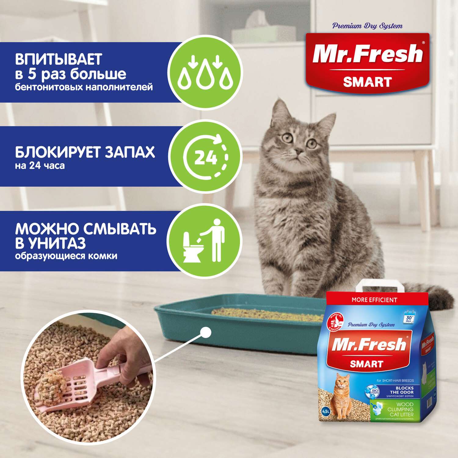 Наполнитель для кошек Mr.Fresh Smart короткошерстных 4.5л - фото 4