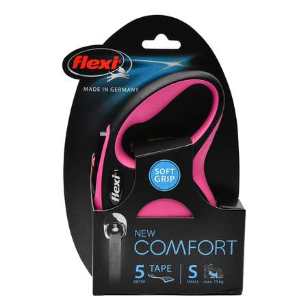 Рулетка Flexi New Comfort S лента 5м до 15кг Черный-Розовый