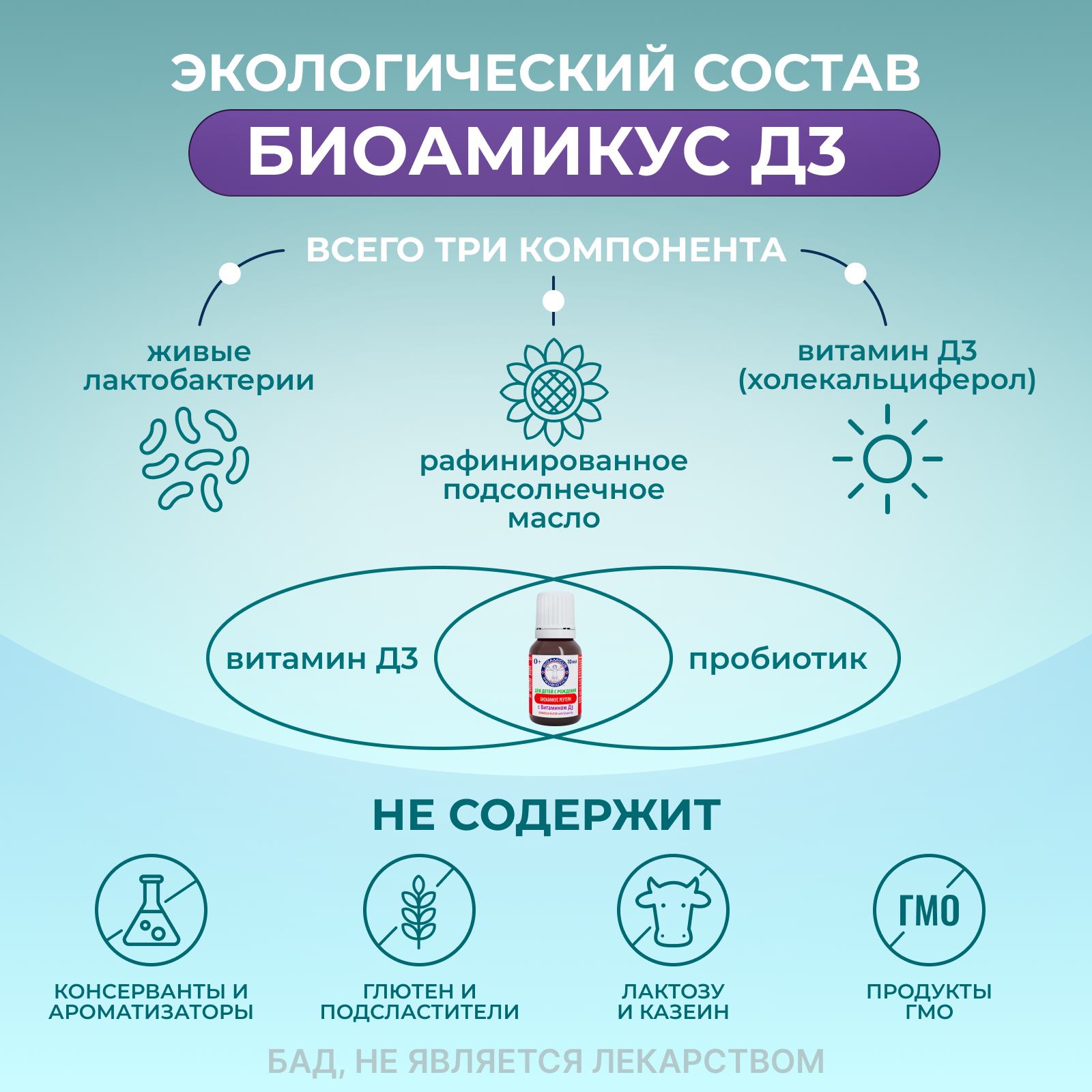 Пробиотик Лакто с витамином Д3 BioAmicus в каплях с рождения 10 мл - фото 5