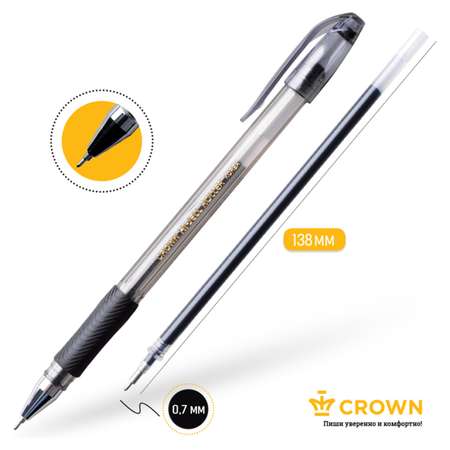 Ручка гелевая CROWN Hi-Jell Needle Grip черная 0.7мм 12 шт