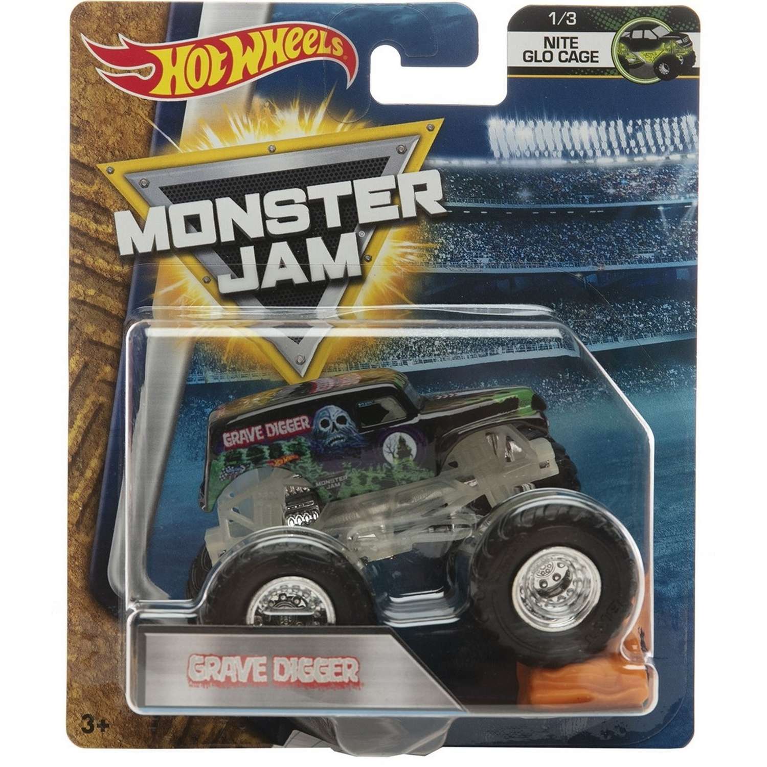 Машина Hot Wheels Monster Jam 1:64 Nite Glo Cage Грейв Диггер FLW84 21572 - фото 2