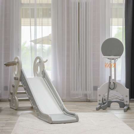 Баскетбольная стойка детская UNIX Kids Space Grey 3 в 1 с хоккейными и футбольными воротами для дома и улицы