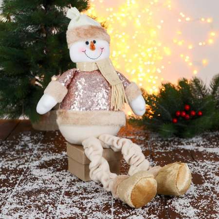 Мягкая игрушка Зимнее волшебство «Снеговик в пайетках длинные ножки» сидит 13х52 см коричневый