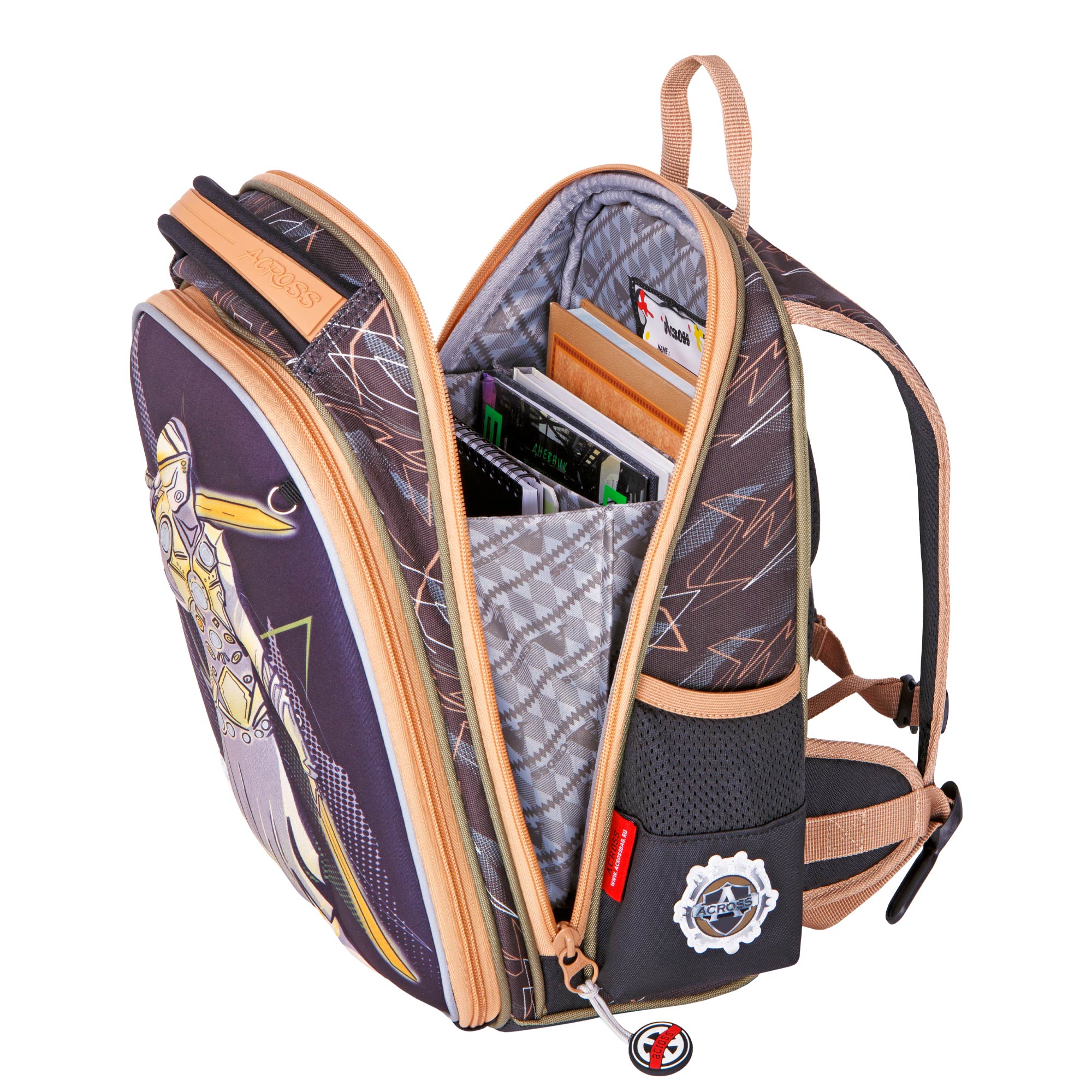 Рюкзак школьный ACROSS с наполнением: мешочек для обуви каркасный пенал и брелок - фото 7