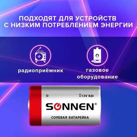 Батарейки Sonnen элементы питания солевые тип D 2 штуки