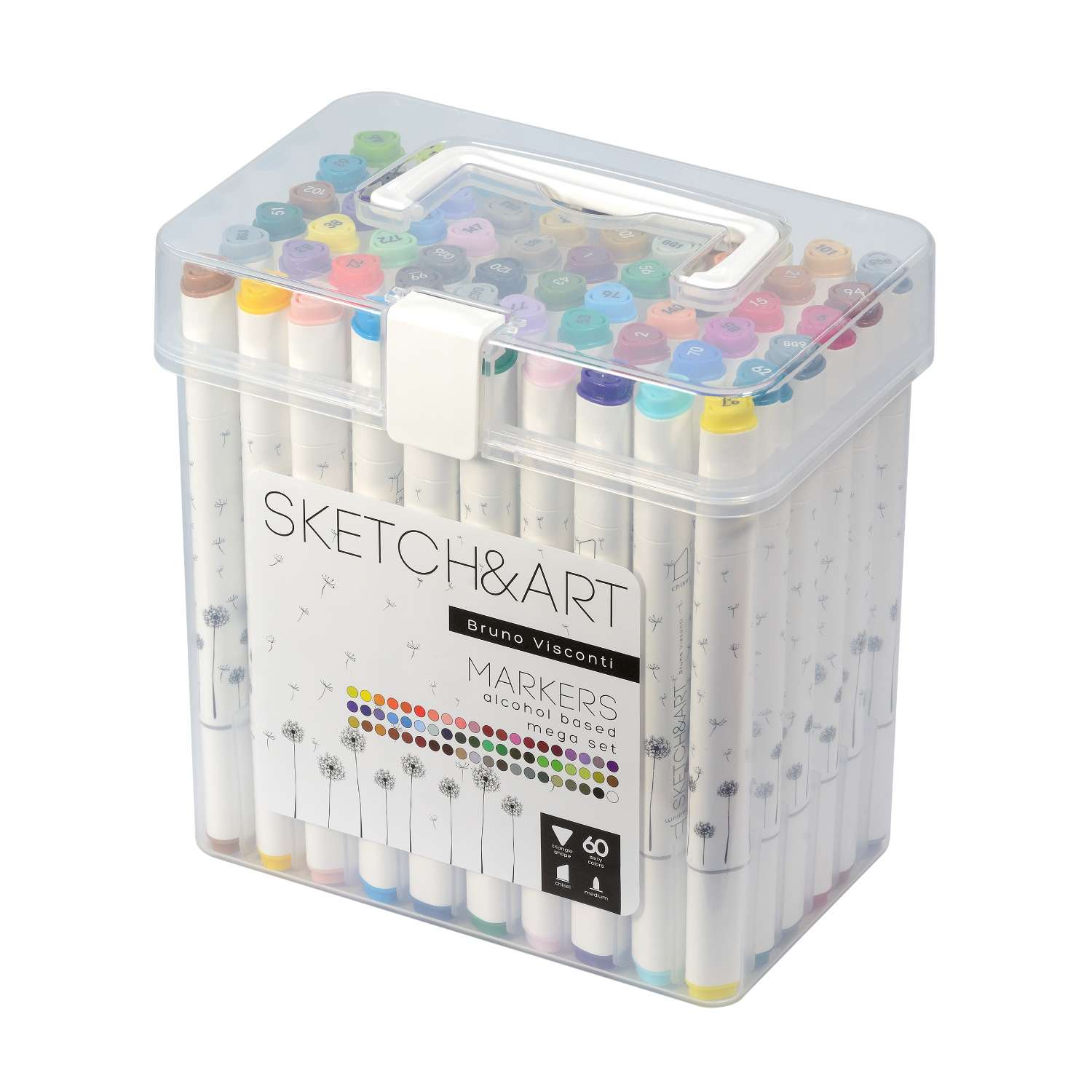 Набор скетч-маркеров Bruno Visconti Sketch Art двусторонние Мега 60 цветов в пластиковом пенале - фото 3