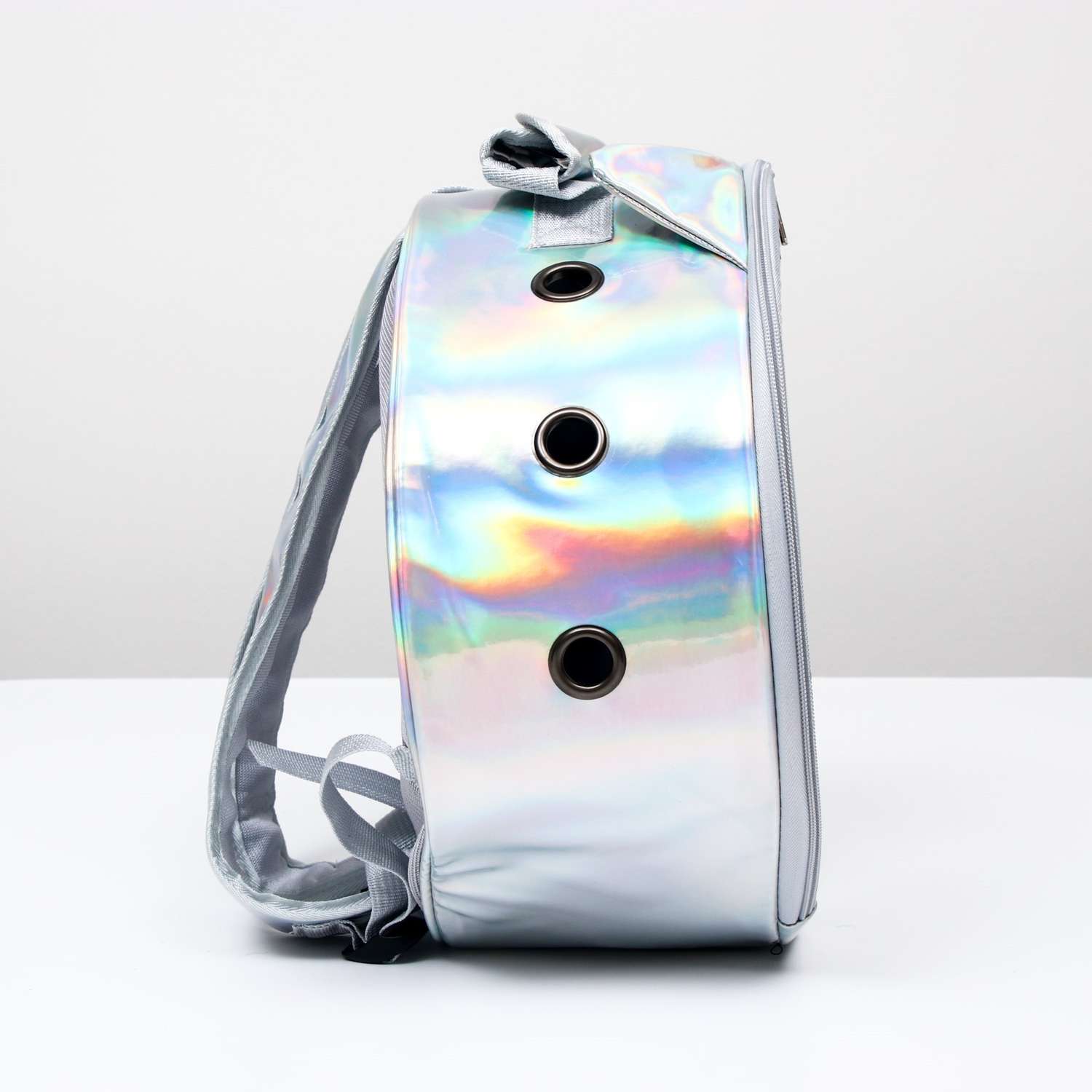 Рюкзак для переноски животных Пижон круглый прозрачный 26 см серый - фото 2