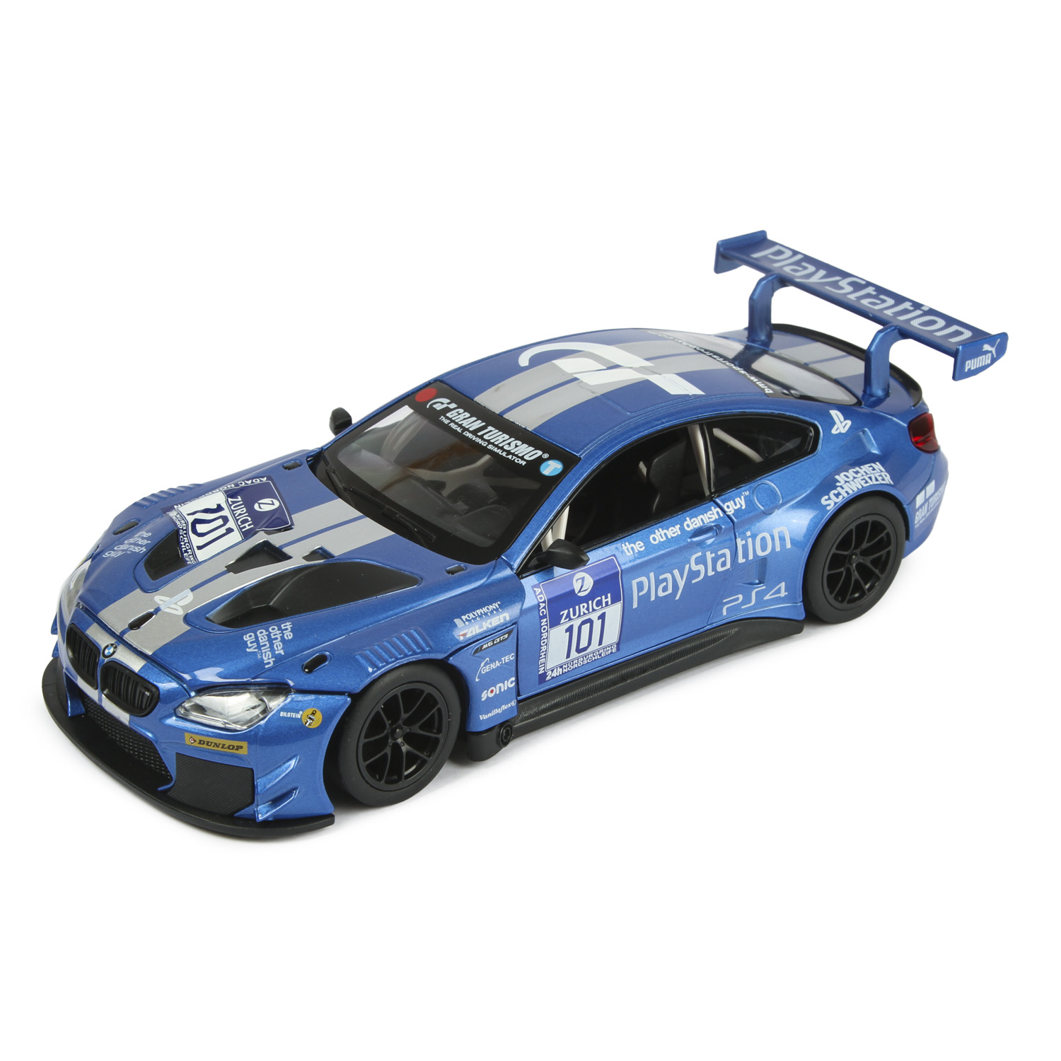 Машинка Mobicaro 1:24 BMW M6 GT3 Серебристо-синяя 68255B 68255B - фото 1