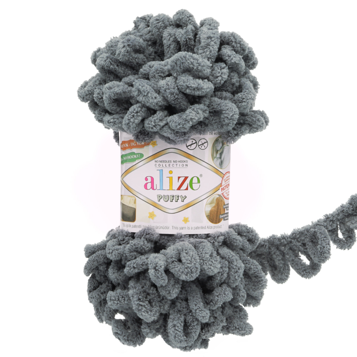 Пряжа для вязания Alize puffy 100 г 9 м микрополиэстер фантазийная плюшевая 87 темно-серый 5 мотков - фото 7