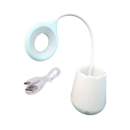 Лампа-ночник настольная NPOSS светодиодная с подставкой для ручек и для телефона голубая