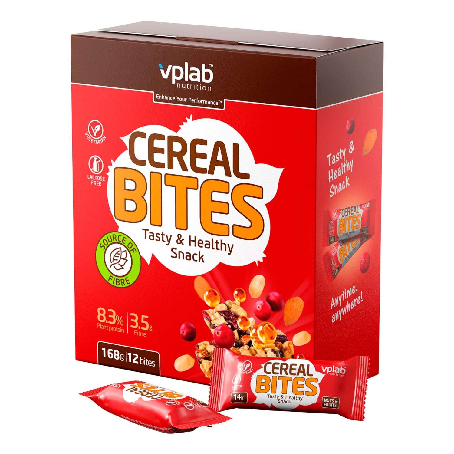Батончик-мюсли VPLAB Cereal Bites орехи-фрукты 14г*12шт - фото 1
