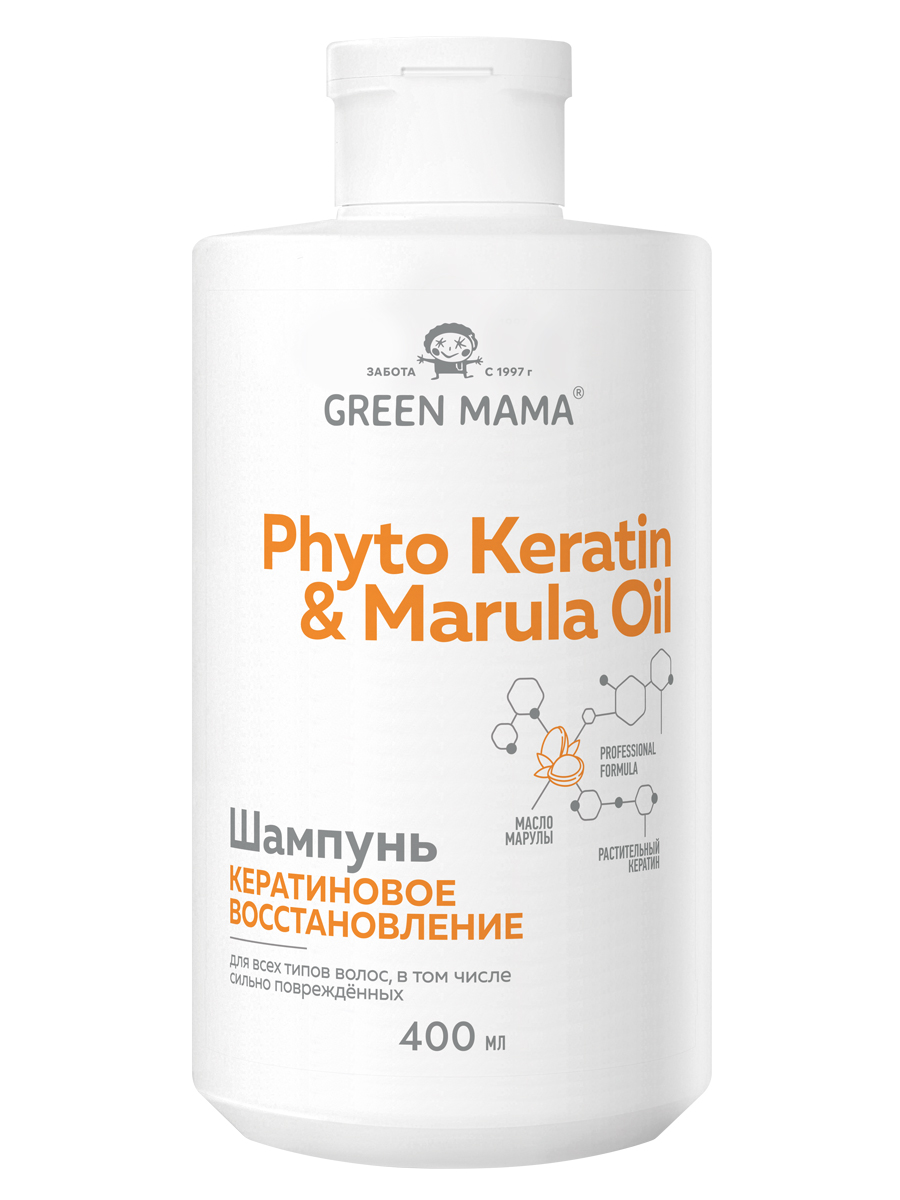 Шампунь Green Mama PHYTO KERATIN MARULA OIL для восстановления волос с  маслом марулы 400 мл купить по цене 387 ₽ в интернет-магазине Детский мир