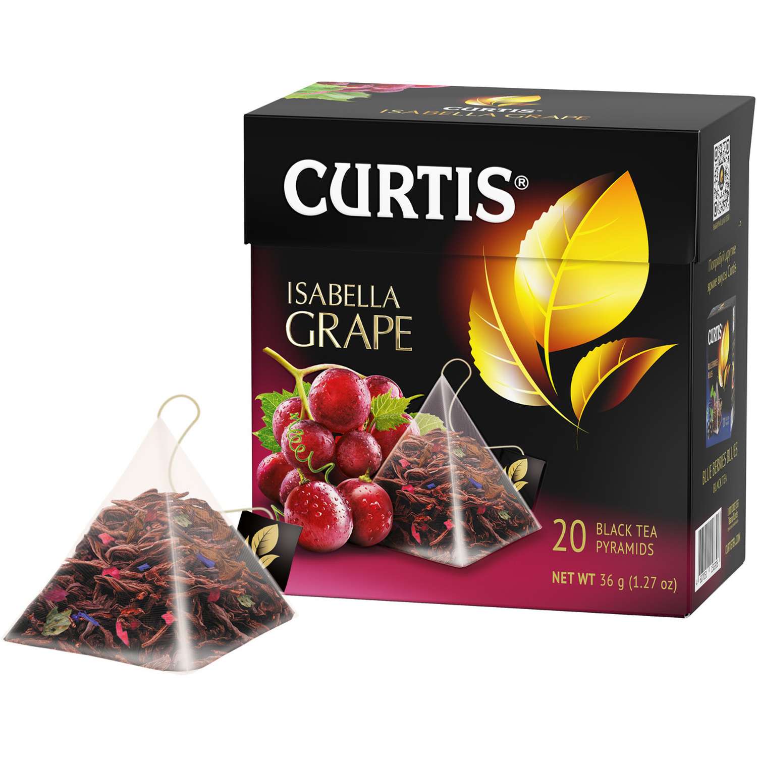 Чай черный Curtis Isabella Grape 20 пирамидок с кусочками красного винограда и лепестками цветов - фото 3