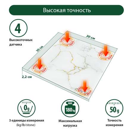 Весы напольные MARTA MT-SC3602 сенсорные встроенный термометр LED дисплей белый мрамор