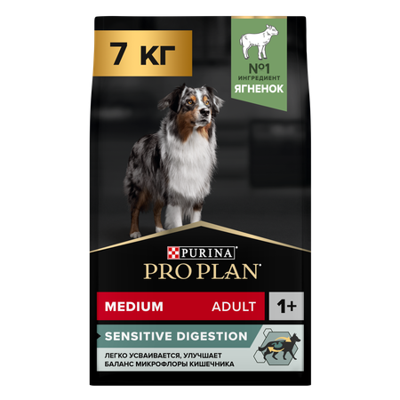 Корм для собак PRO PLAN для средних пород с чувствительным пищеварением с комплексом Optidigest ягненок с рисом 7кг