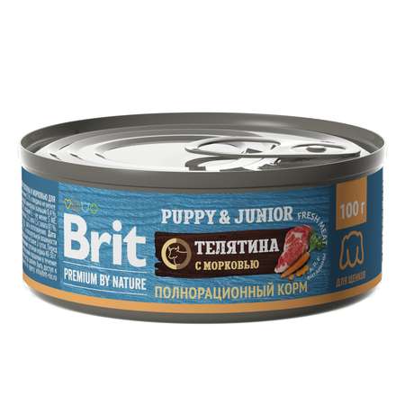 Корм для щенков Brit Premium всех пород с телятиной и морковью консервированный 100г