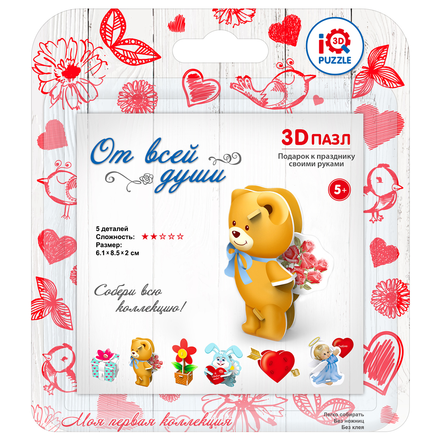 3D пазл IQ 3D PUZZLE Мишка с цветами - фото 2