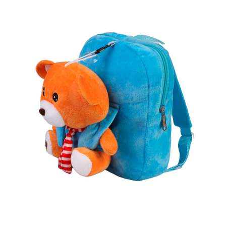 Рюкзак с игрушкой Little Mania голубой Мишка кэмел