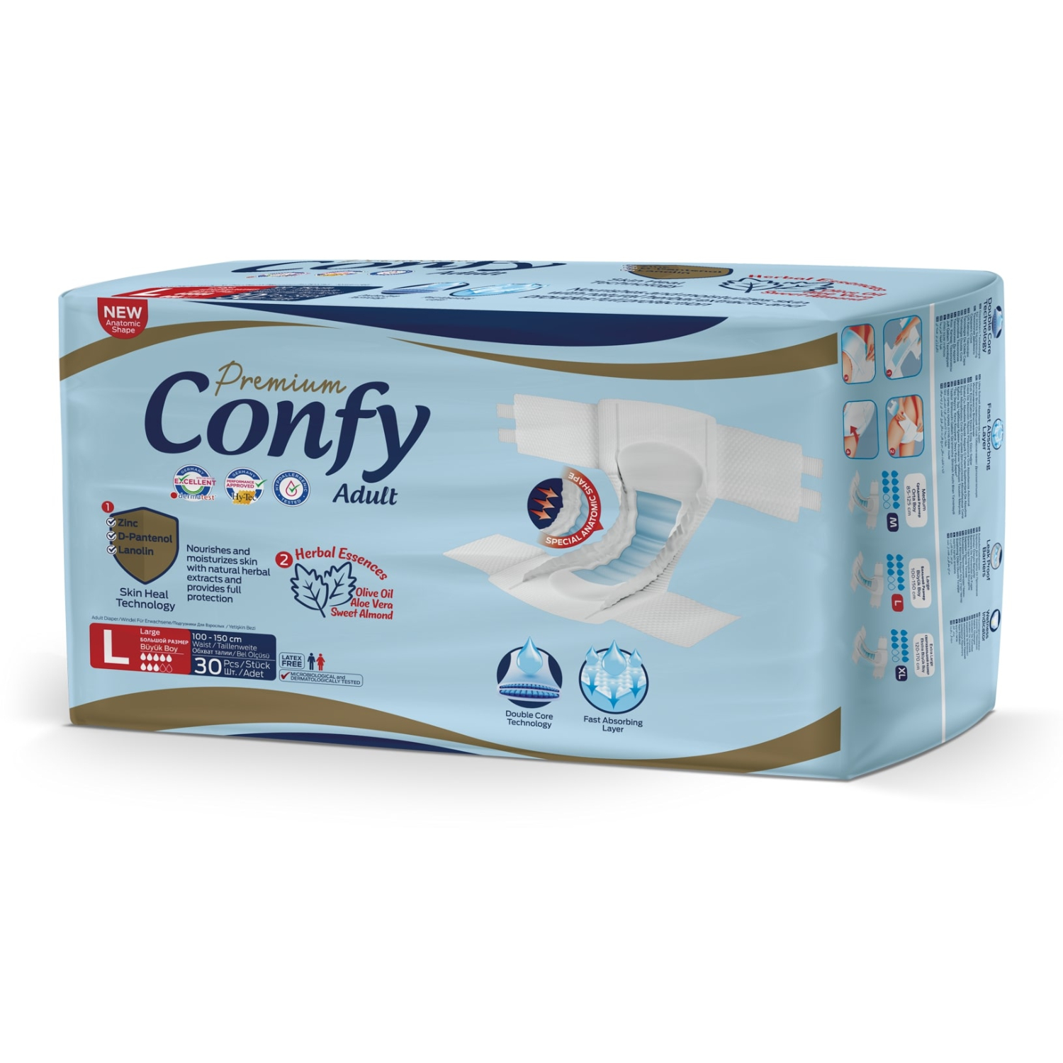 Подгузники для взрослых CONFY Adult Premium L30 размер L талия 100-150 см 30 шт - фото 2