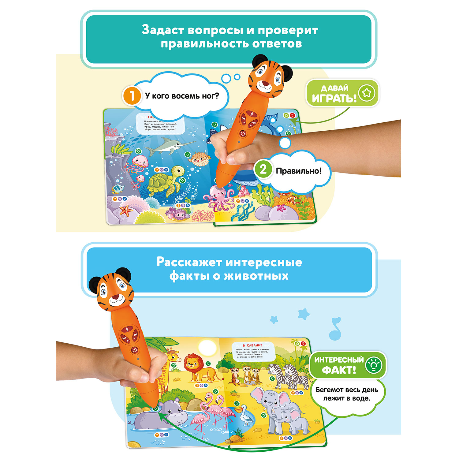 Набор логопедическая игрушка BertToys Тигренок Рыки + интерактивная книга - фото 5