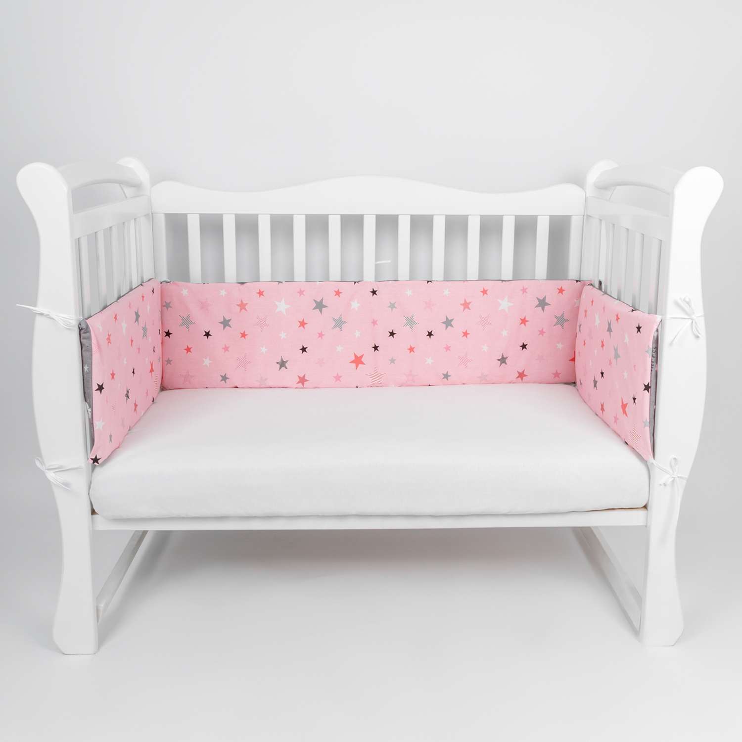 Бортик в кроватку AmaroBaby на молнии: 4 подушки-бортика AmaroBaby Princess серый розовый - фото 8