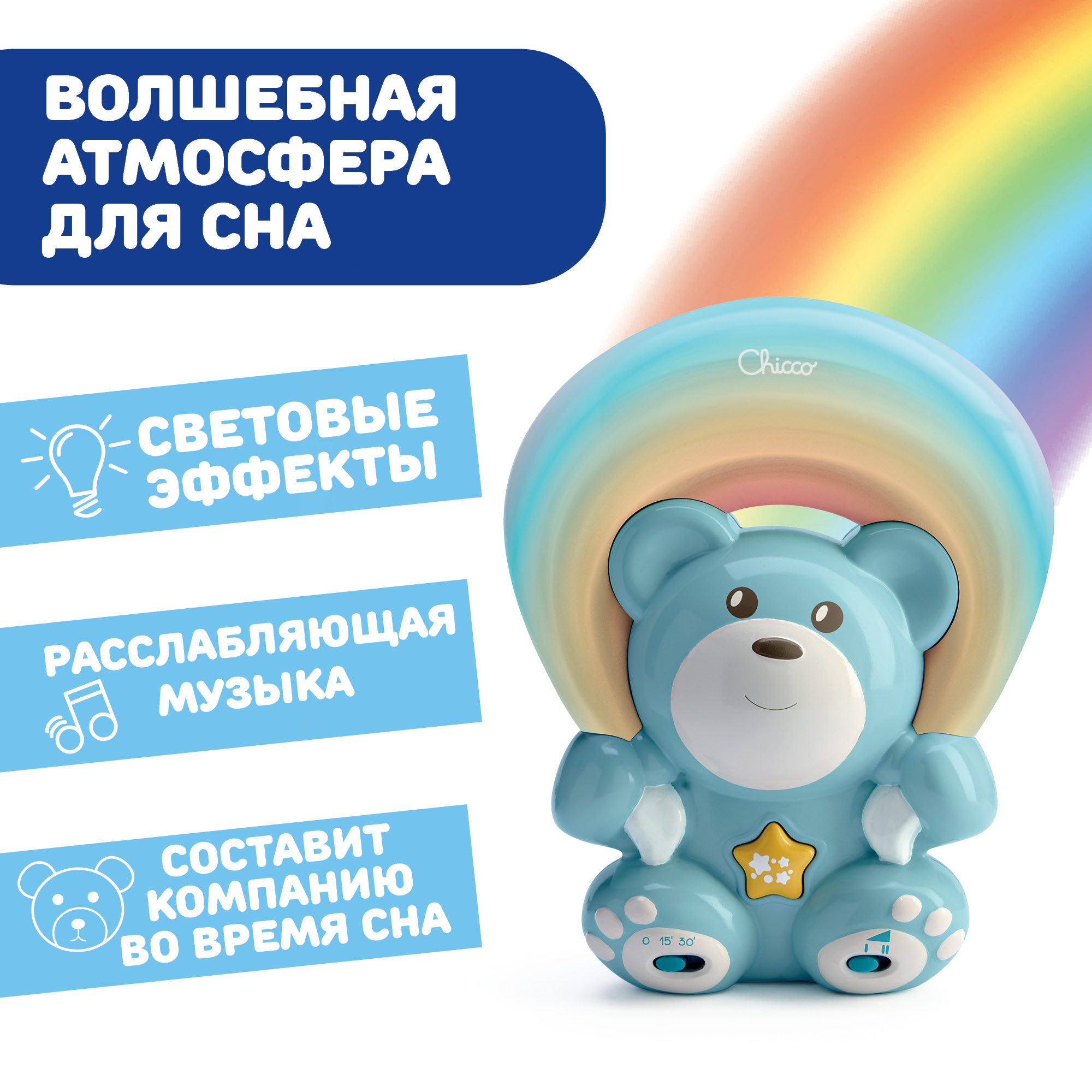 Проектор CHICCO Радужный ночник Мишка голубой - фото 3