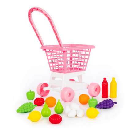 Игровой набор Полесье Тележка Supermarket и продукты розовый