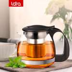 Заварочный чайник LARA LR06-19 черный 700 мл силикатное стекло стальной фильтр
