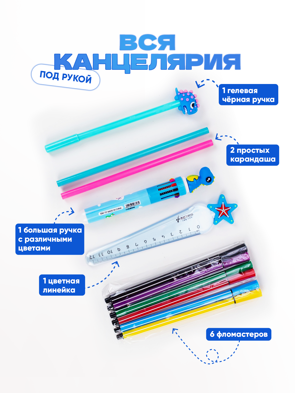 Пенал с канцелярией школьный Bluepink Hearts 11 предметов - Марс - фото 2