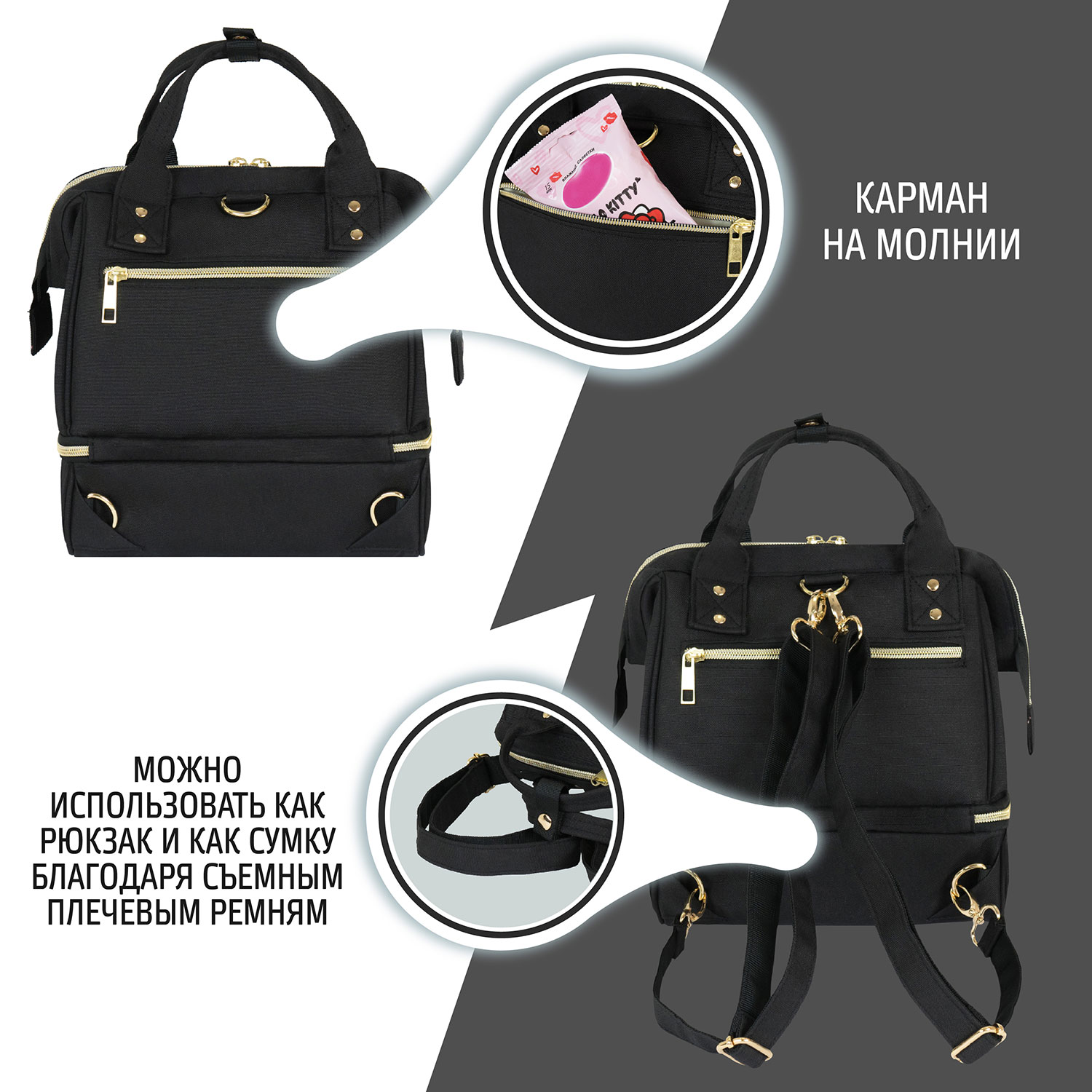 Рюкзак для мамы Nuovita CAPCAP mini Черный - фото 3