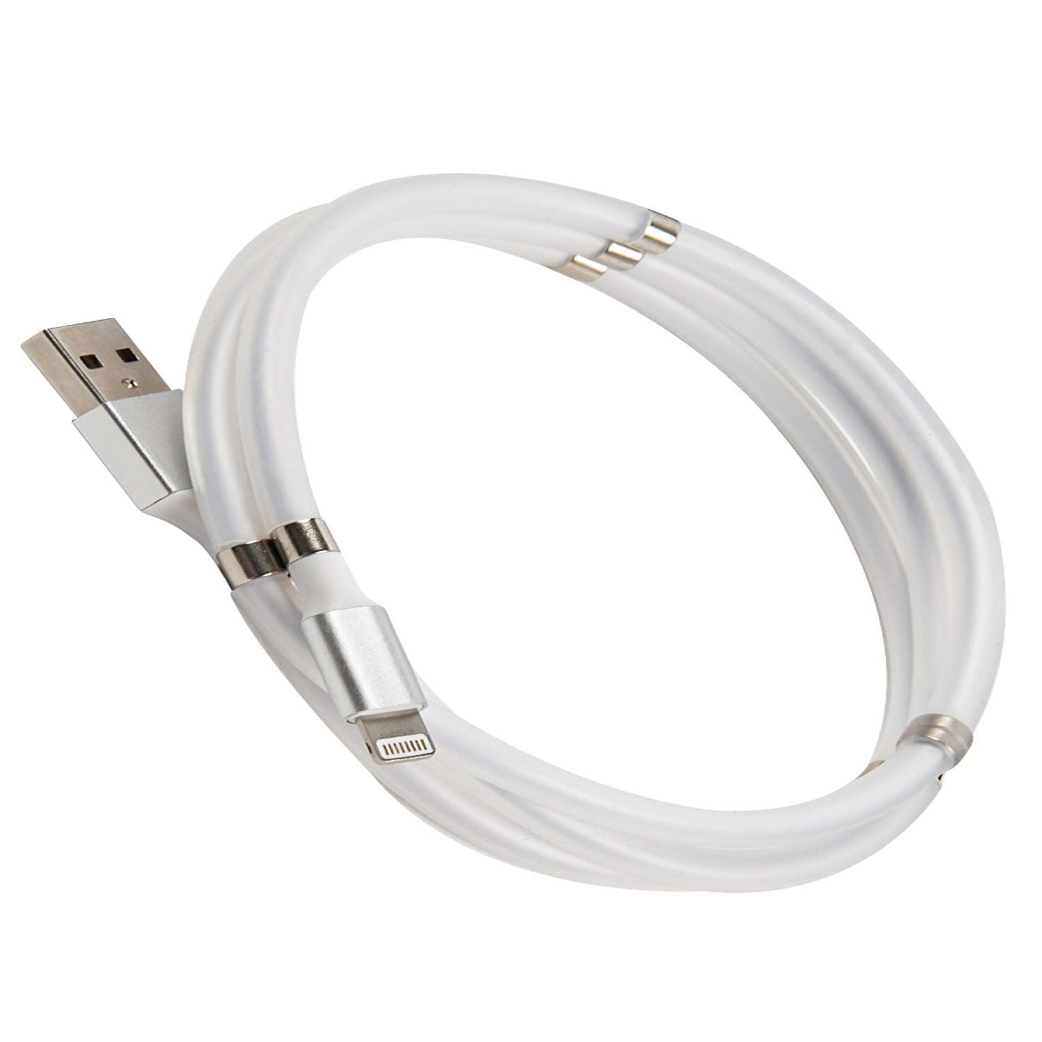 Дата-кабель mObility USB - Lightning белый скручивание на магнитах - фото 1
