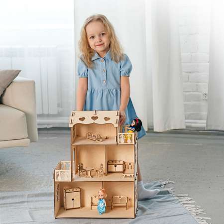 Кукольный дом Pema kids Без окрашивания София Мини с мебелью