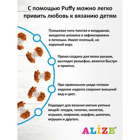 Пряжа для вязания Alize puffy 100 г 9 м микрополиэстер фантазийная плюшевая 717 Тигр 5 мотков