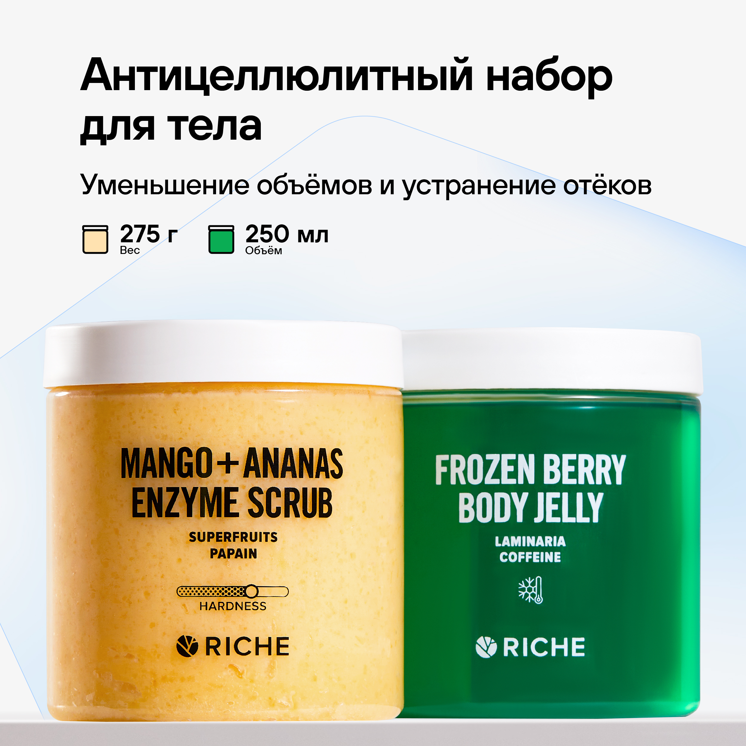 Антицеллюлитный набор RICHE с лифтинг-эффектом Холодное обертывание с ретинолом + Энзимный скраб Манго - фото 1