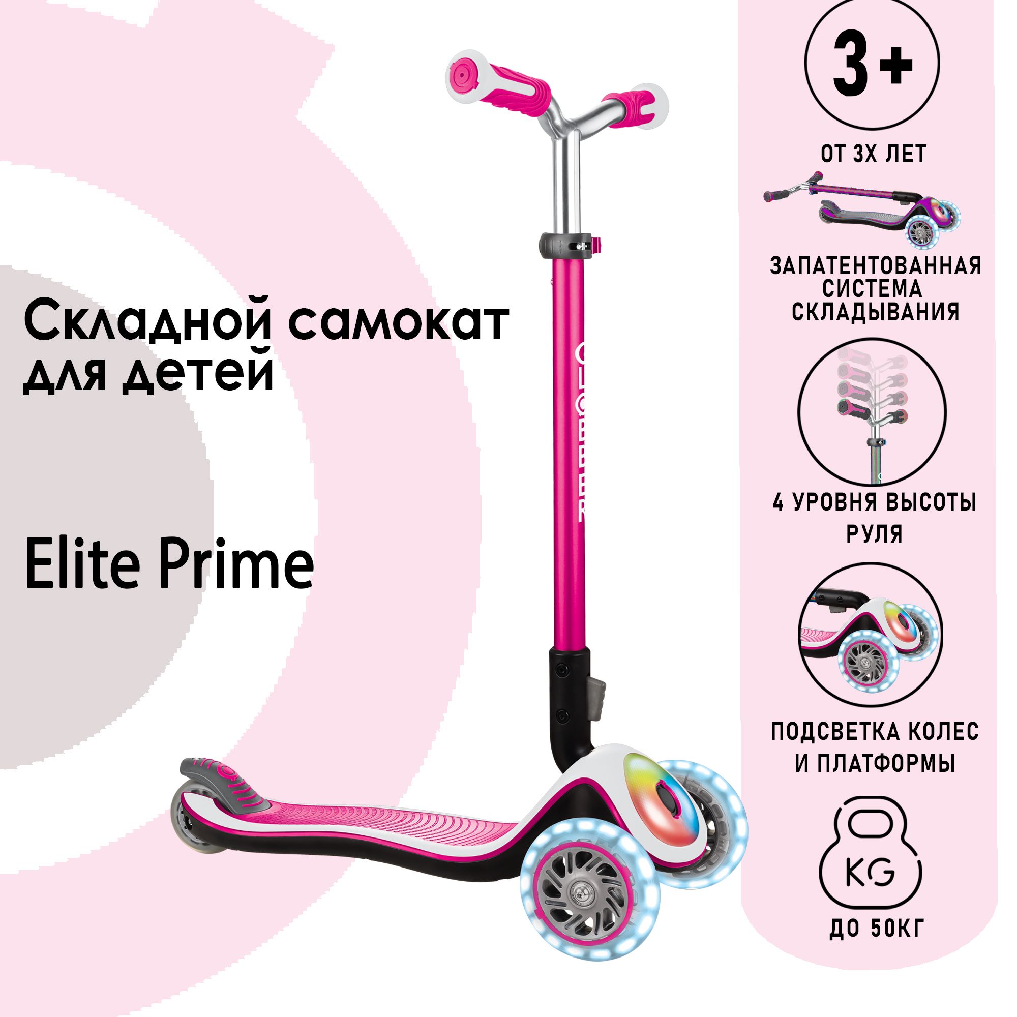 Самокат Globber ELITE PRIME Розовый - фото 1