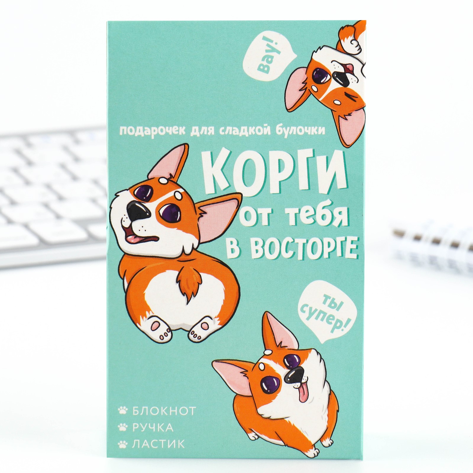 Подарочный набор ArtFox блокнот ручка и ластик «Корги от тебя в восторге» - фото 2